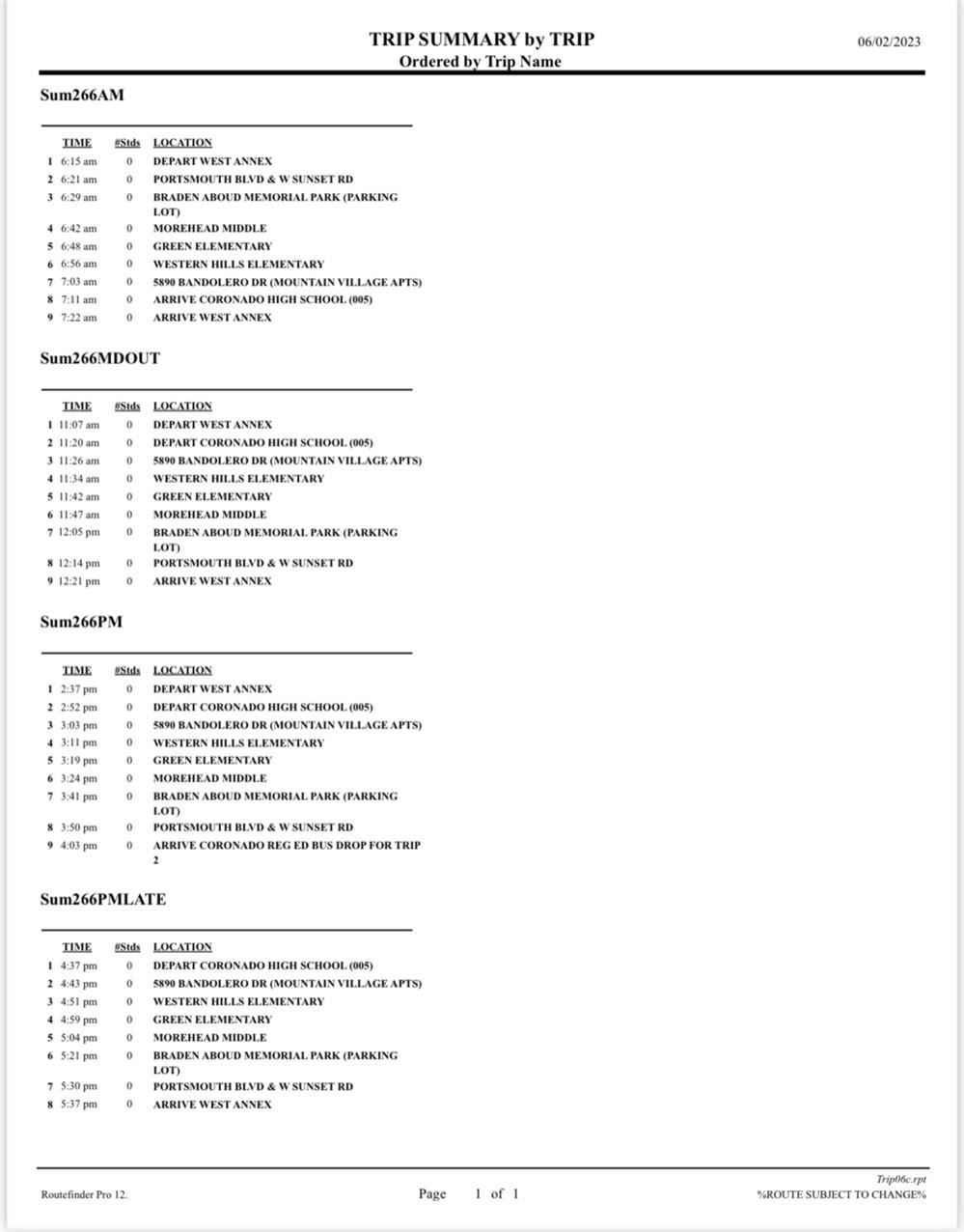 Summer School Bus Schedule